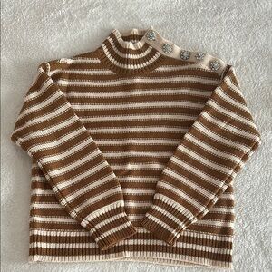 J. Crew Striped Brown and Cream Sweater with Button Accents